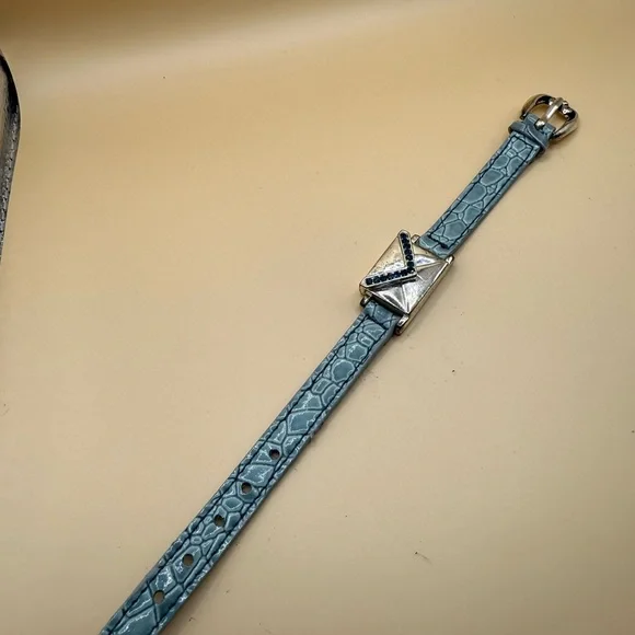 Opening Envelope Bracelet On Light Blue-Gray w/ a Glossy Crocodile Embossed Band - Picture 4 of 11